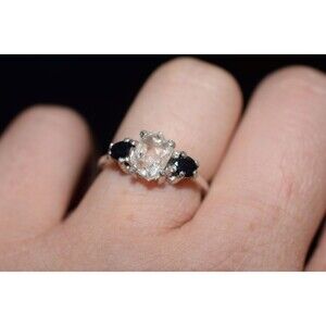 Size 7 Engagement Ring Sapphire Three Stone Wedding Ring Rough Diamond Ring Gold